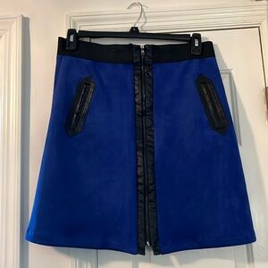 Absolutely gorgeous, blue velveteen skirt with faux leather zipper and pockets